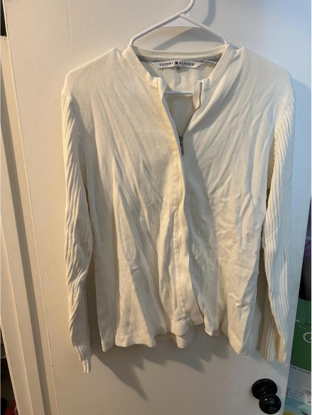 Tommy Hilfiger cream zip up sweater in a L